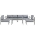 Modway Shore Outdoor Patio Aluminum Sofa Set, Silver and Gray - 5 Piece EEI-2564-SLV-GRY